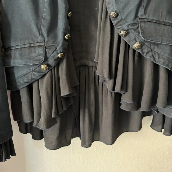 Free People Ruffles Romance Military Boho Chic Feminine Blazer Jacket Sz XS - Picture 2 of 9